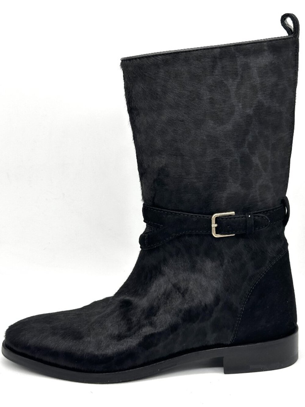 YSL Yves Saint Laurent NEW CHYC Leopard Calf Pony Hair Mid Calf Flat Boots